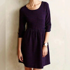 Anthropologie Maeve Stripped Burgundy and Blue Dress Size Medium‎